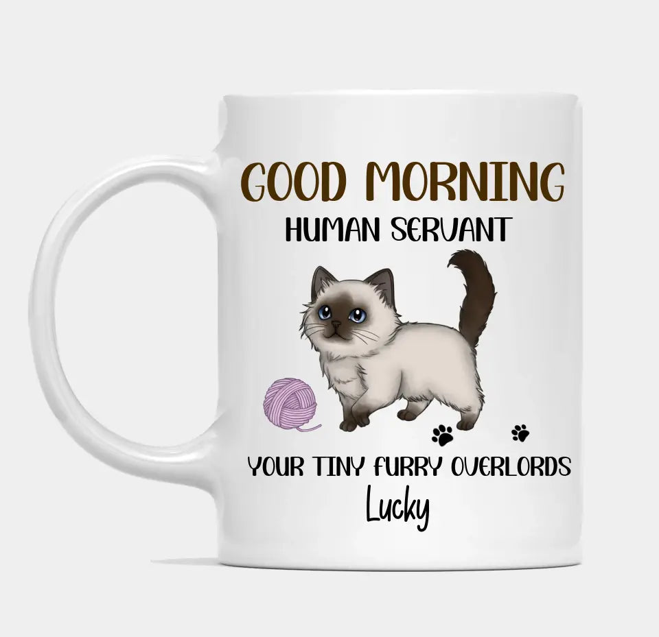 Walking Fluffy Cats Good Morning Cat Human Servant - Cats Personalized Mug - Gift For Pet Lovers, Cat Lovers