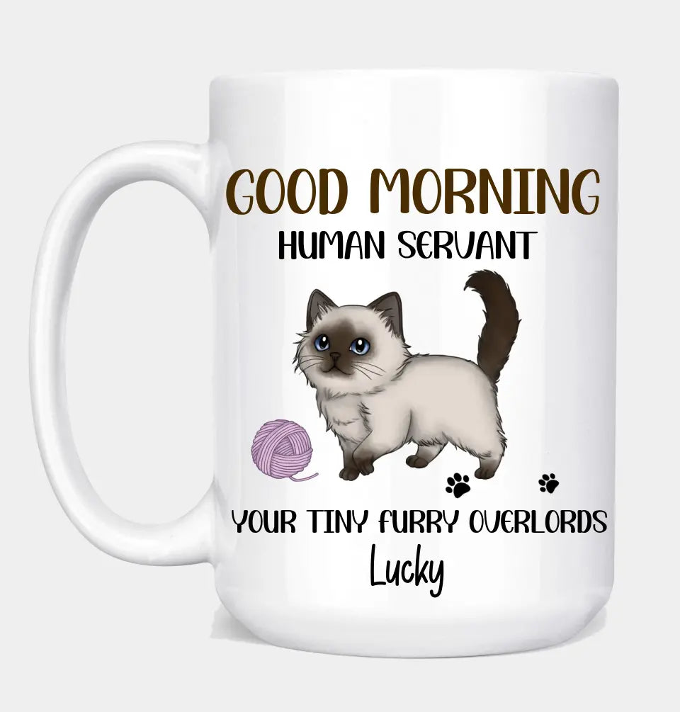 Walking Fluffy Cats Good Morning Cat Human Servant - Cats Personalized Mug - Gift For Pet Lovers, Cat Lovers