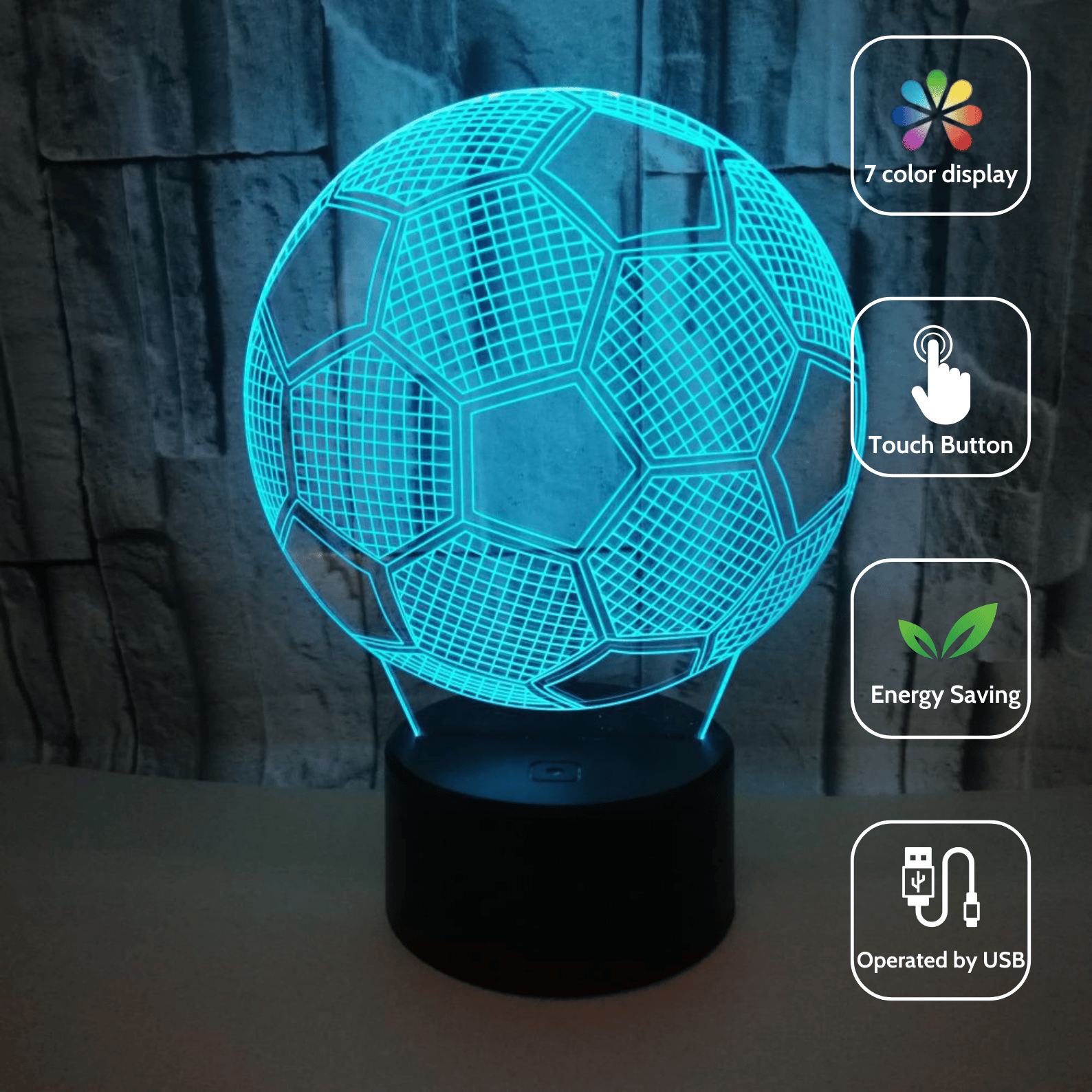 3D Football-Shaped LED Night Light USB Powered, Color-Changing Touch Control Desk Lamp