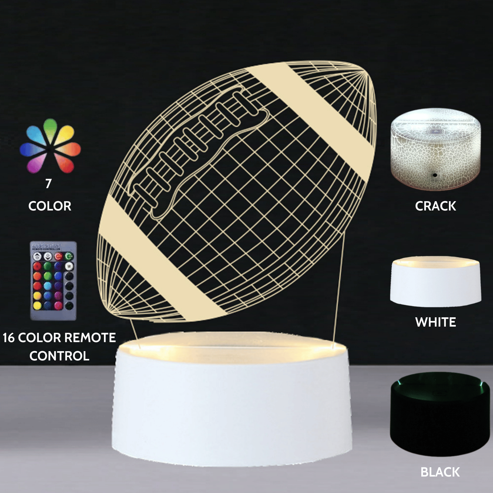 3D Rugby-Shaped LED Night Light USB Powered, Color-Changing Touch Control Desk Lamp