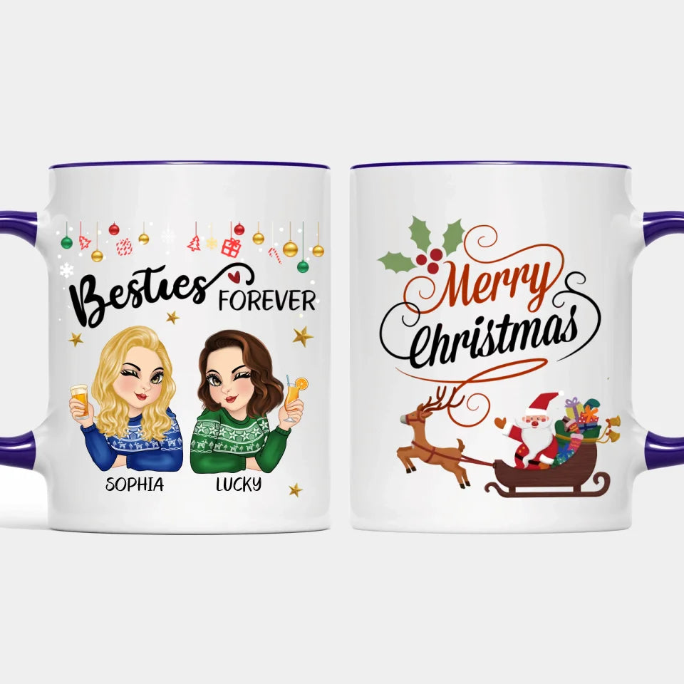 Besties Forever - Personalized Christmas Accent Mug For Best Friends - Christmas Gift For Best Friends, Friends, Girlfriends, Sisters