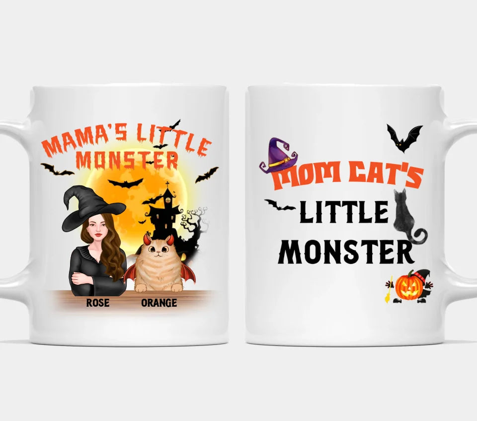 Mommy's Little Monster - Personalized Custom Mug - Halloween Gift For Yourself, Cat Lovers, Pet Lovers