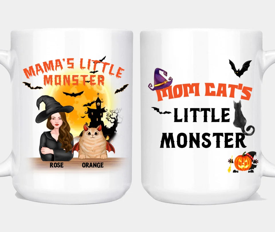 Mommy's Little Monster - Personalized Custom Mug - Halloween Gift For Yourself, Cat Lovers, Pet Lovers