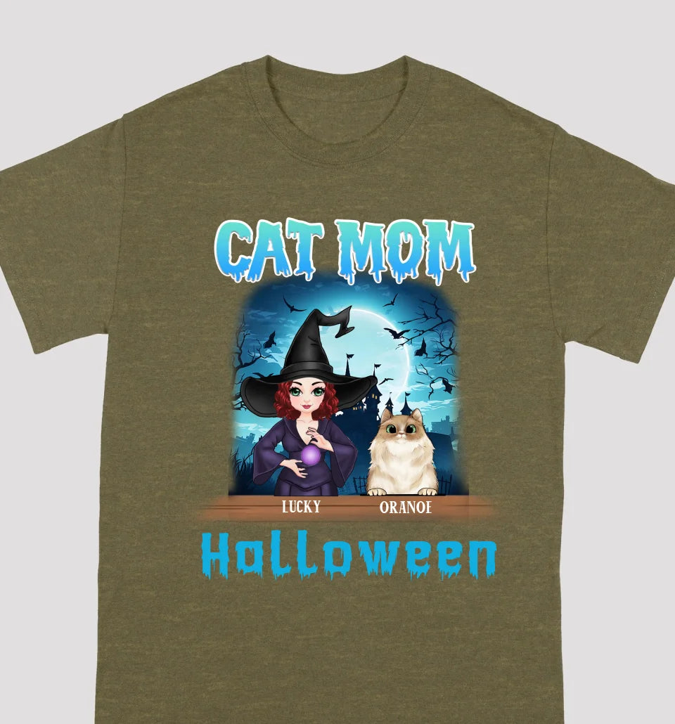 Halloween Cat Mom - Personalized Unisex T-shirts, Sweatshirts, Hoodies - Halloween Gift for Cat Lovers, Pet Lovers, Cat Mom