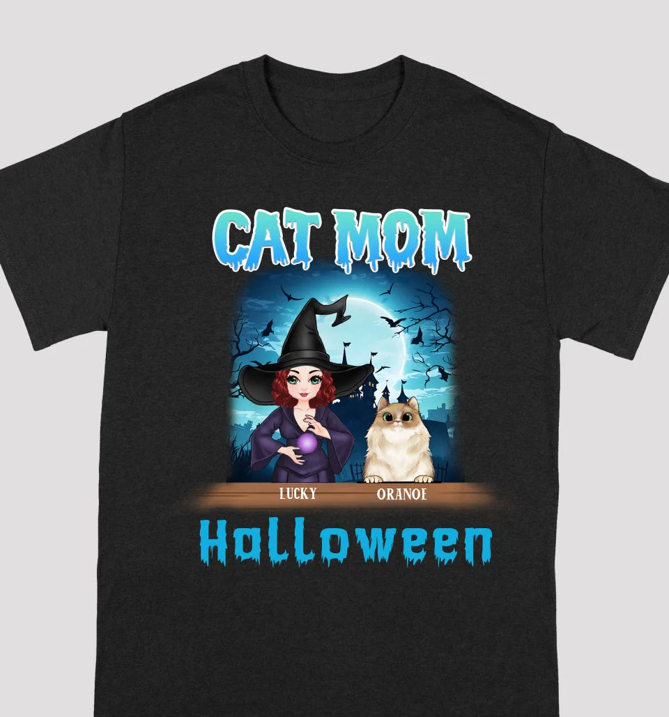 Halloween Cat Mom - Personalized Unisex T-shirts, Sweatshirts, Hoodies - Halloween Gift for Cat Lovers, Pet Lovers, Cat Mom