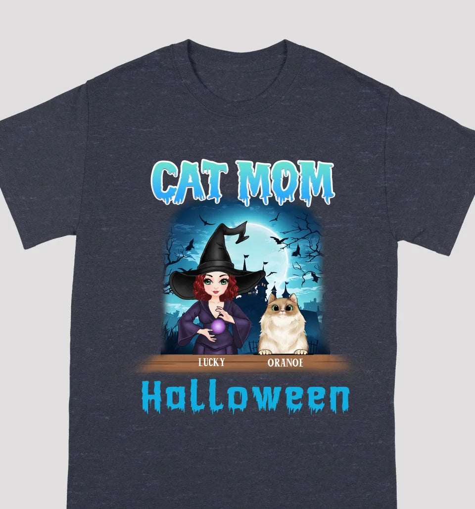 Halloween Cat Mom - Personalized Unisex T-shirts, Sweatshirts, Hoodies - Halloween Gift for Cat Lovers, Pet Lovers, Cat Mom