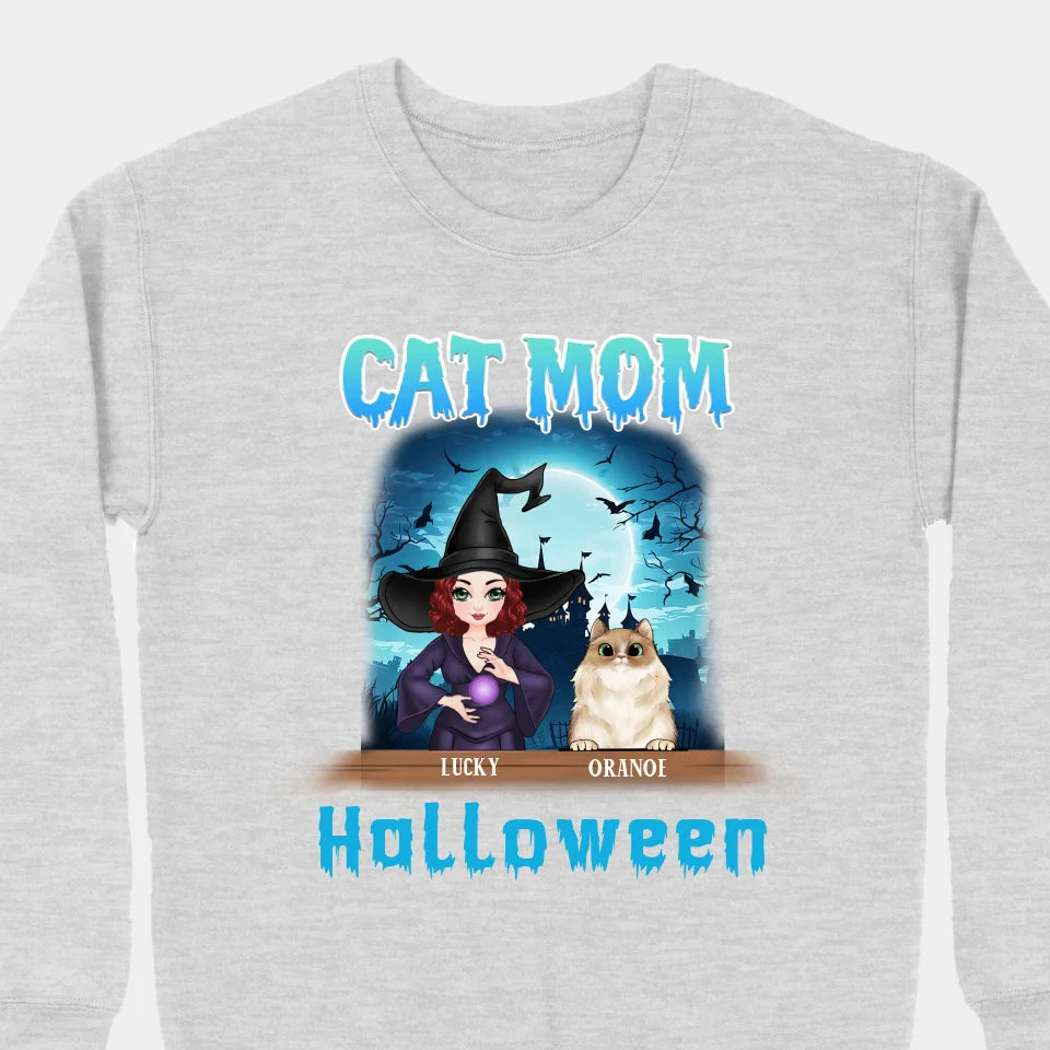 Halloween Cat Mom - Personalized Unisex T-shirts, Sweatshirts, Hoodies - Halloween Gift for Cat Lovers, Pet Lovers, Cat Mom