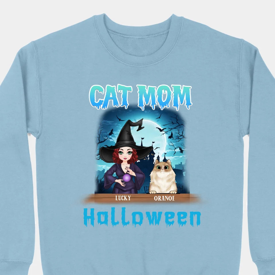 Halloween Cat Mom - Personalized Unisex T-shirts, Sweatshirts, Hoodies - Halloween Gift for Cat Lovers, Pet Lovers, Cat Mom