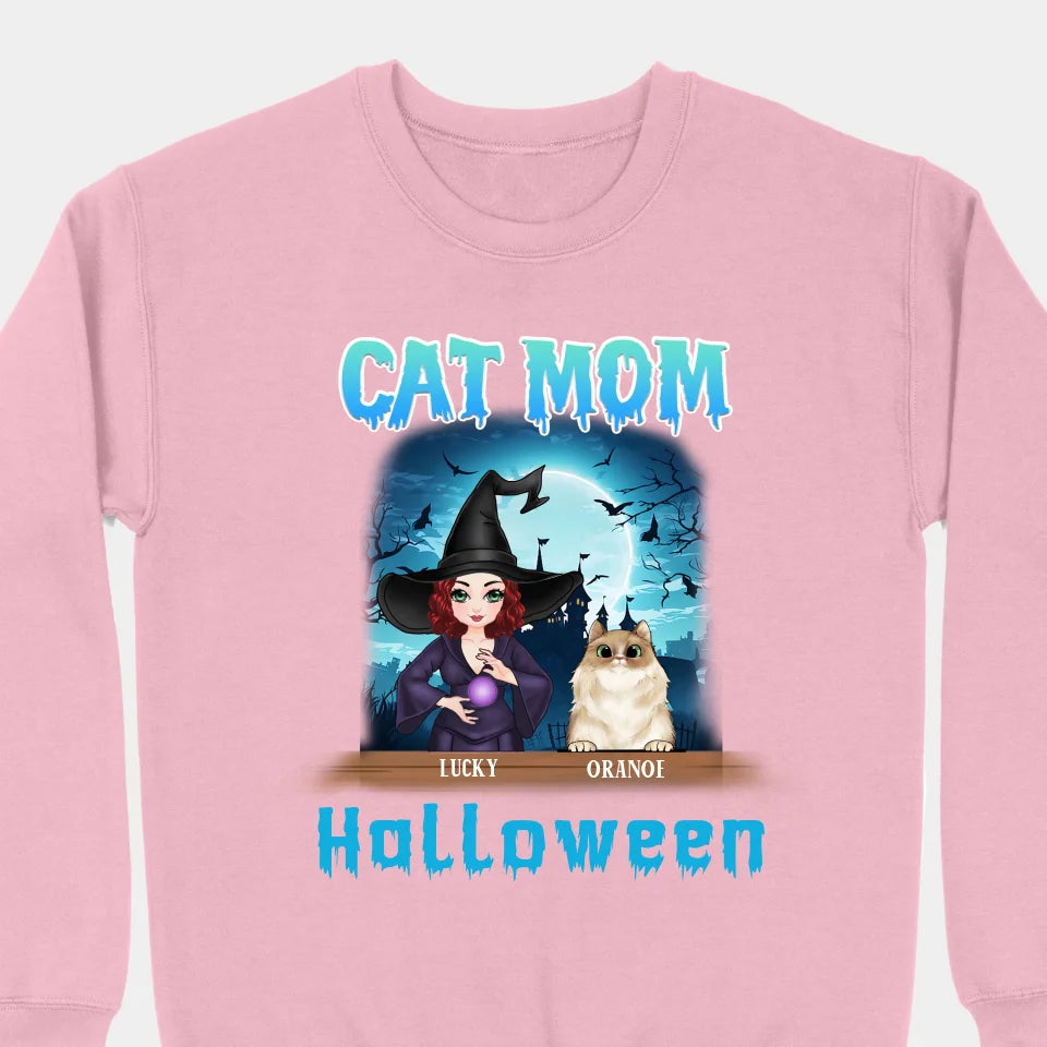 Halloween Cat Mom - Personalized Unisex T-shirts, Sweatshirts, Hoodies - Halloween Gift for Cat Lovers, Pet Lovers, Cat Mom