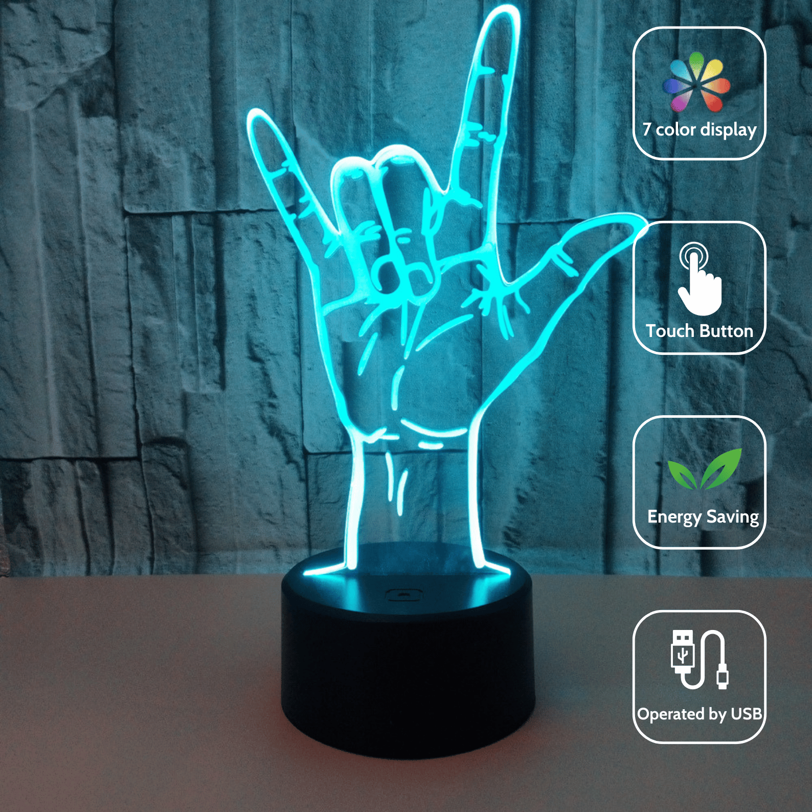 Love Gesture 3D LED Night Light USB Powered, Color-Changing Touch Control Desk Lamp