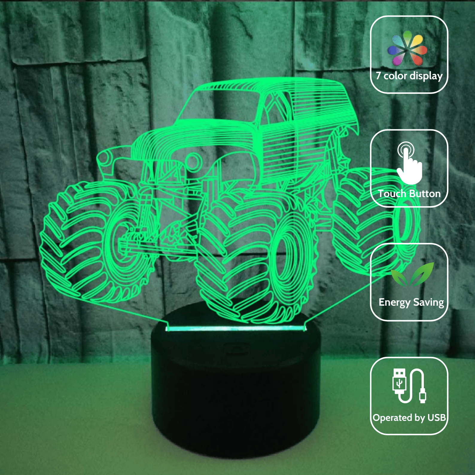 3D Tractor-Shaped LED Night Light USB Powered, Color-Changing Touch Control Desk Lamp