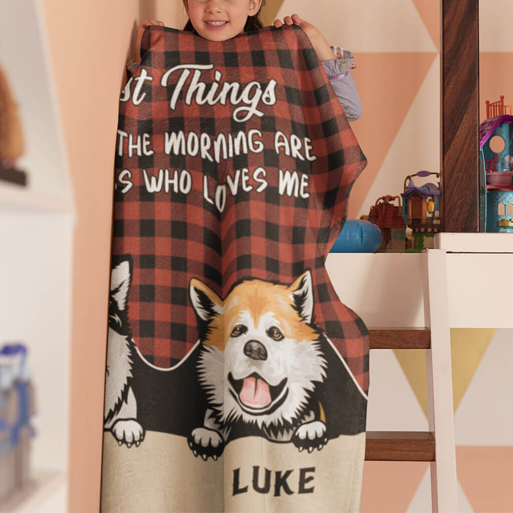 First  Things I See In The Morning Is A Dog Who Loves Me - Personalized Fleece Blanket, Sherpa Blanket - Best Christmas Gifts for Dog Lovers, Pet Owners