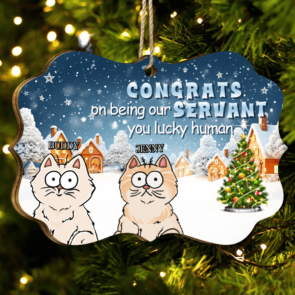 Congratulations On Becoming Our Servant - Cat Personalized MDF, Aluminum Christmas Decorations - Christmas Gifts for Pet Lovers, Cat Lovers