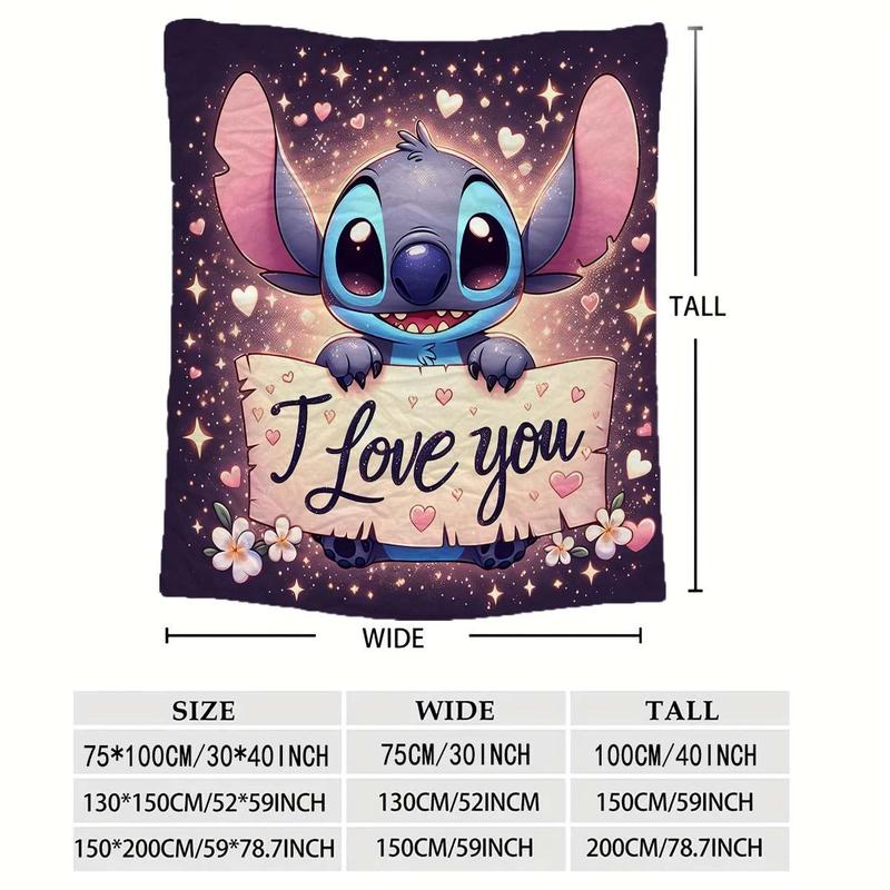 Cartoon Stitch & Love Pattern Soft Comfortable Throw Flannel Blanket