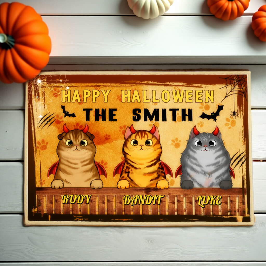 Happy Halloween - Personalized Decorative Mat, Doormat -  Halloween Gift For Cat Lovers, Pet Lovers