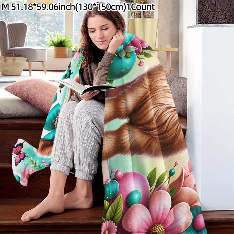 Flower & Highland Cattle Pattern Soft Comfortable Throw Blanket