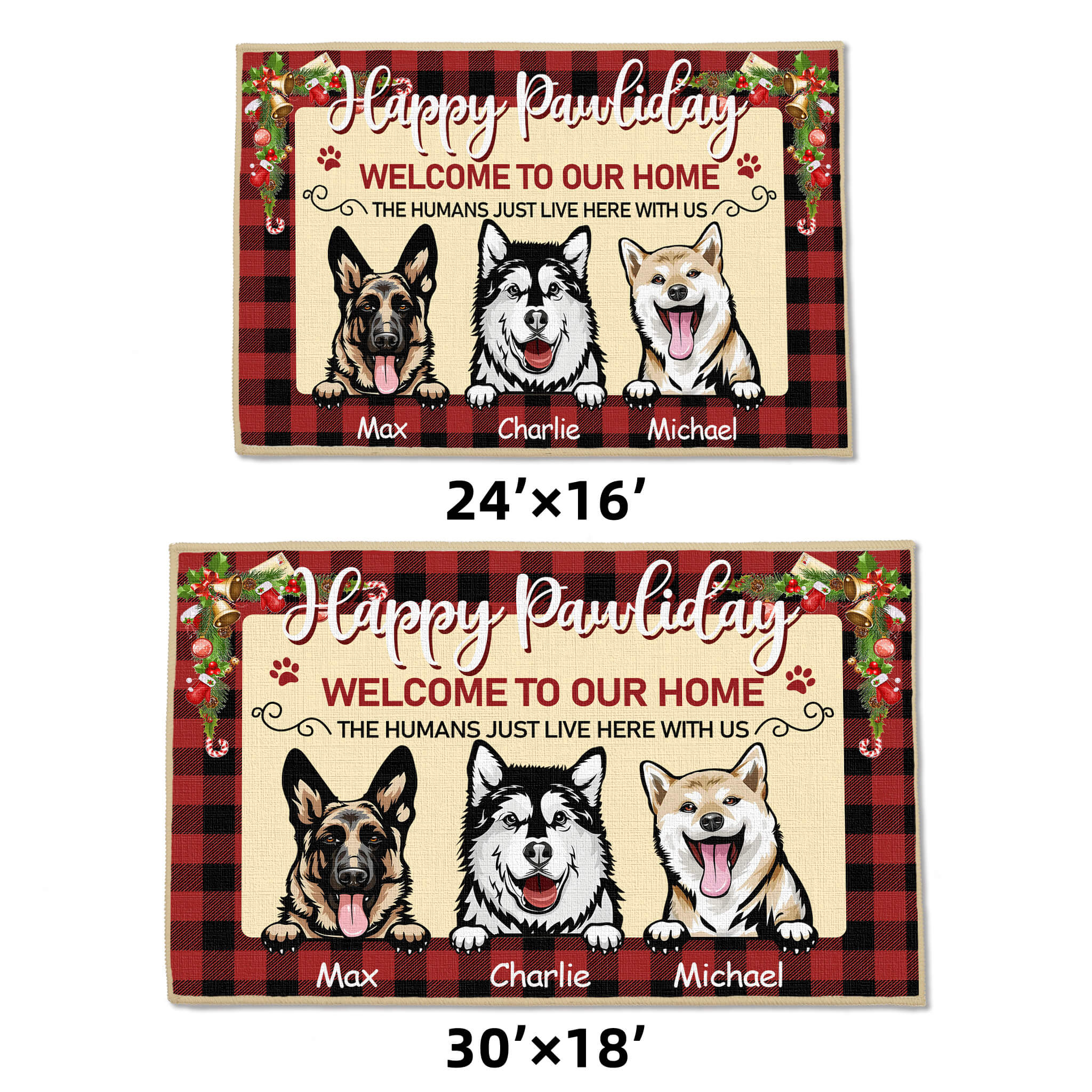 Happy Pawliday Welcome To Our Home - Dog Personalized Decorative Mat, Doormat - Christmas Gifts For Dog Owners, Pet Lovers