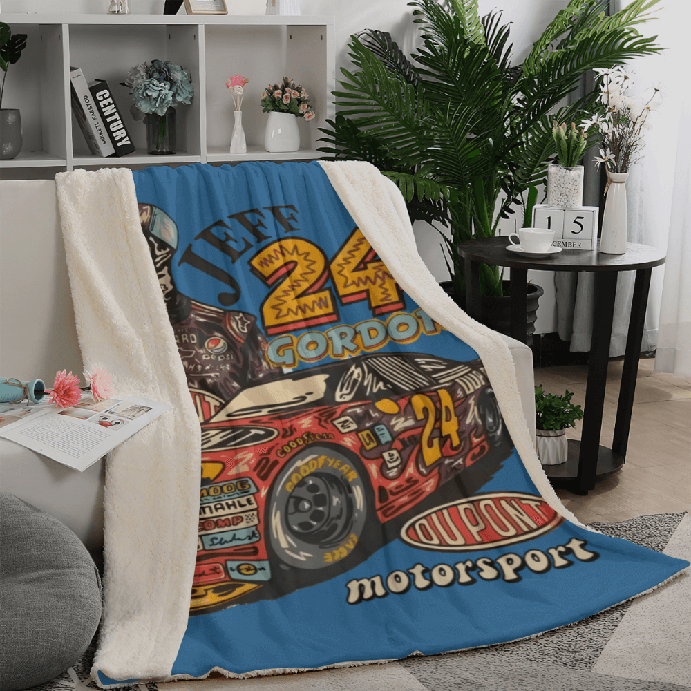 Racing Driver And His Racing Car, Cartoon Style Blanket, Soft And Comfortable