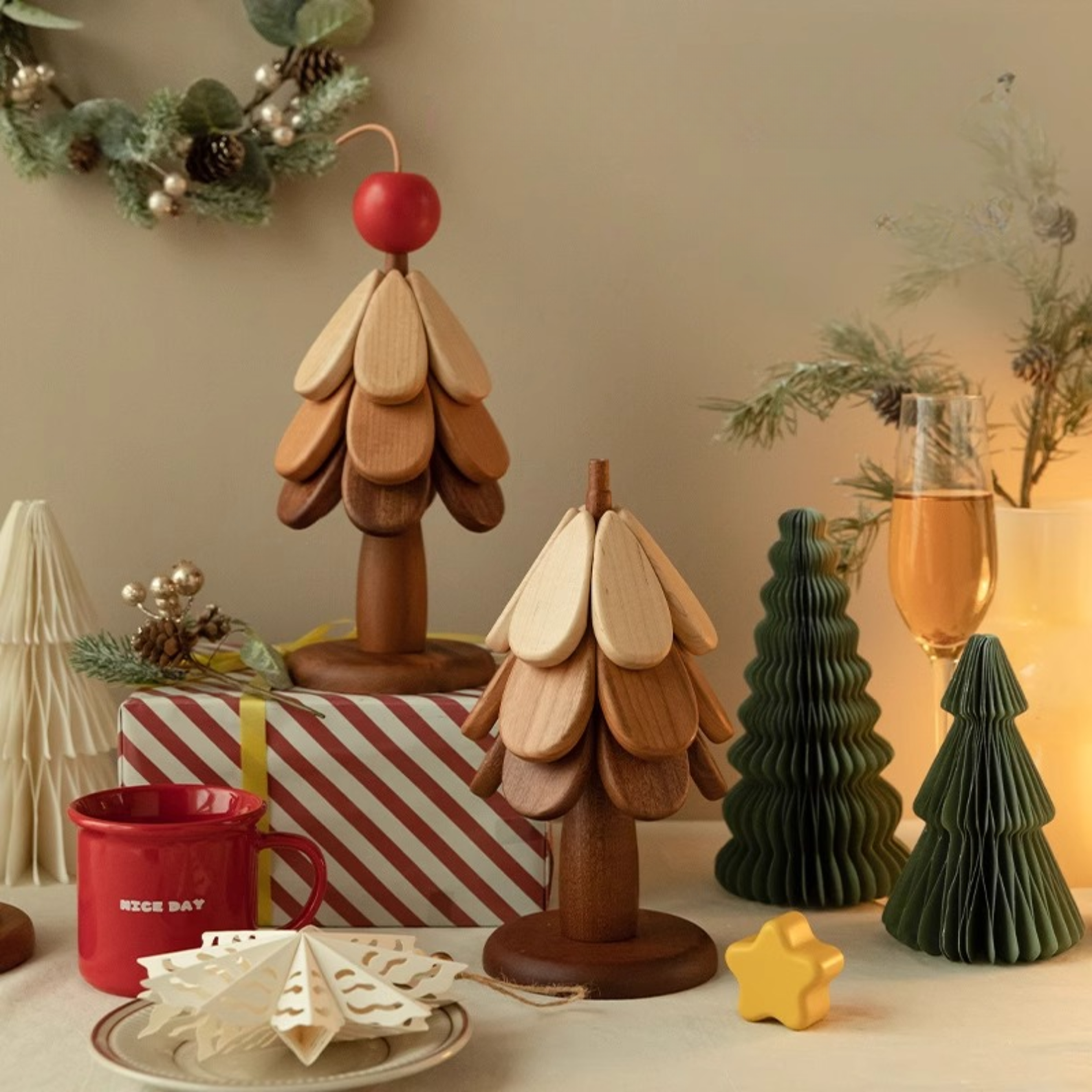 Foldable Wooden Christmas Tree Coaster