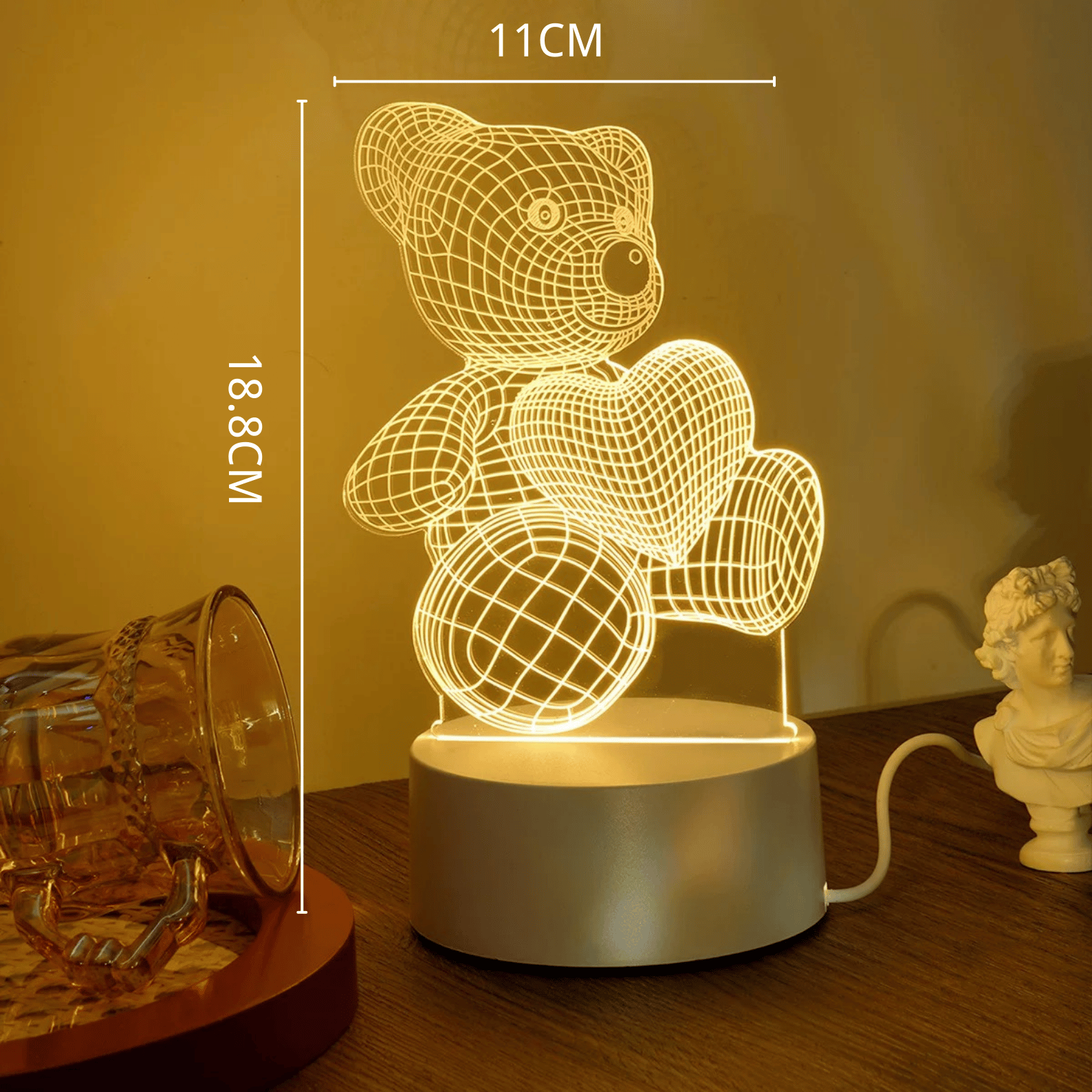 3D Bear, Deer, Guitar & Christmas Tree-Shaped LED Night Light USB Powered, Color-Changing Touch Control Desk Lamp