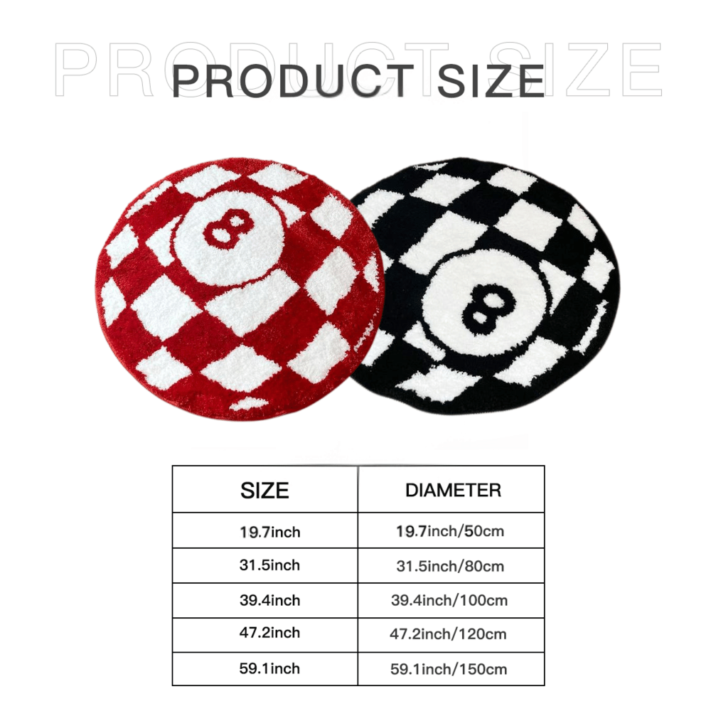 Checkerboard & Number 8 Pattern Round Area Soft Comfortable Non-slip Washable Floormat