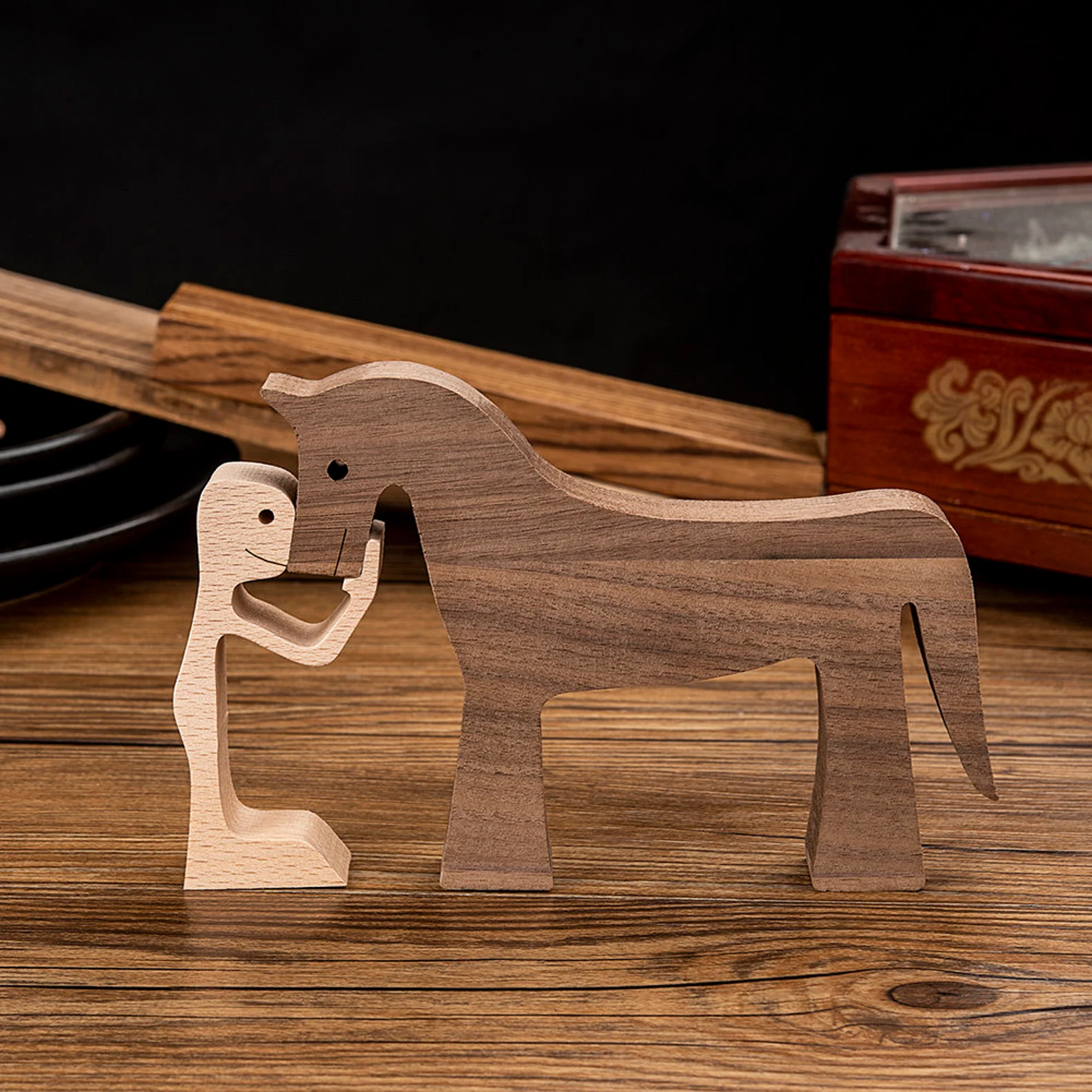 Boy Girl And The Horse, Gift For Horse Lovers Wood Sculpture