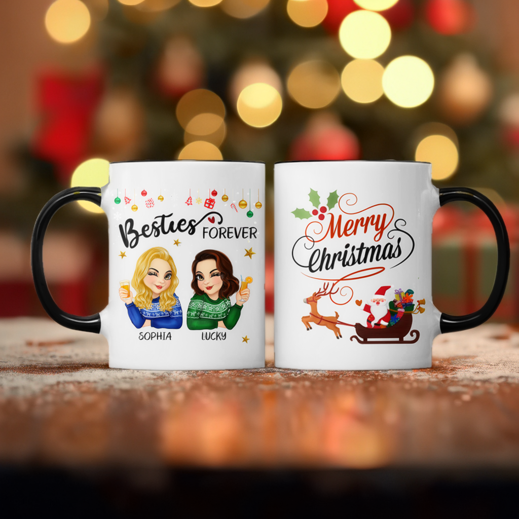 Besties Forever - Personalized Christmas Accent Mug For Best Friends - Christmas Gift For Best Friends, Friends, Girlfriends, Sisters