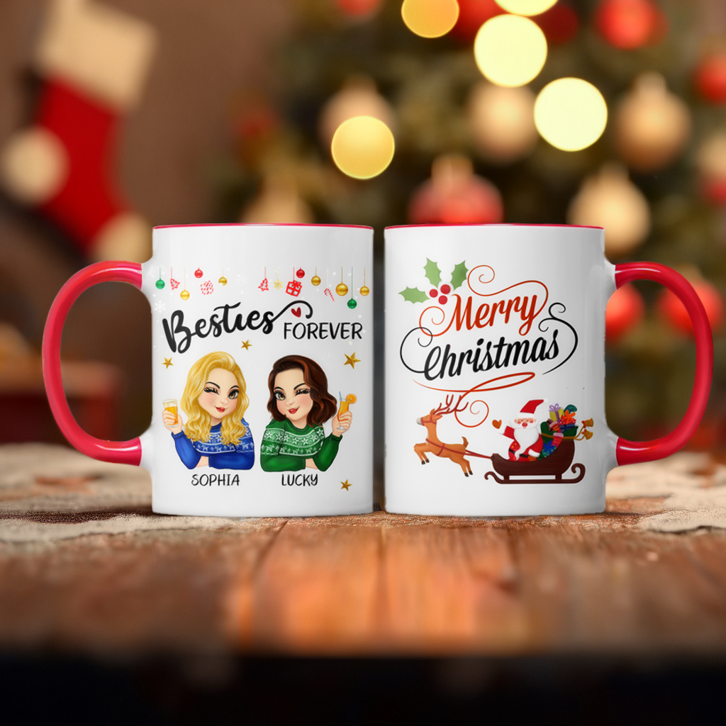 Besties Forever - Personalized Christmas Accent Mug For Best Friends - Christmas Gift For Best Friends, Friends, Girlfriends, Sisters