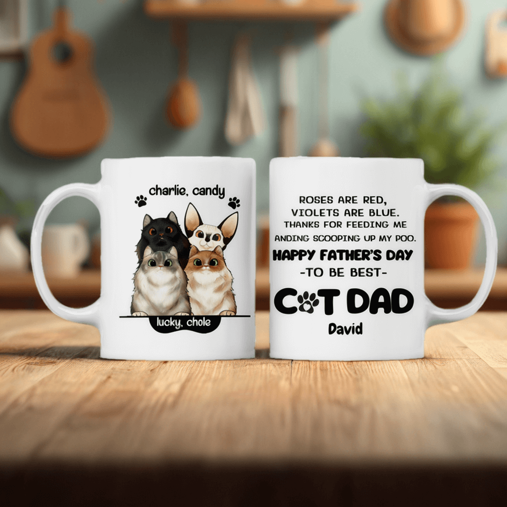 Thanks For Feeding Me And Scooping Up My Poo - Funny Personalized Cat Mug - Gift For Cat Dad, Cat Lovers, Pet Lovers, Father's Day Gift