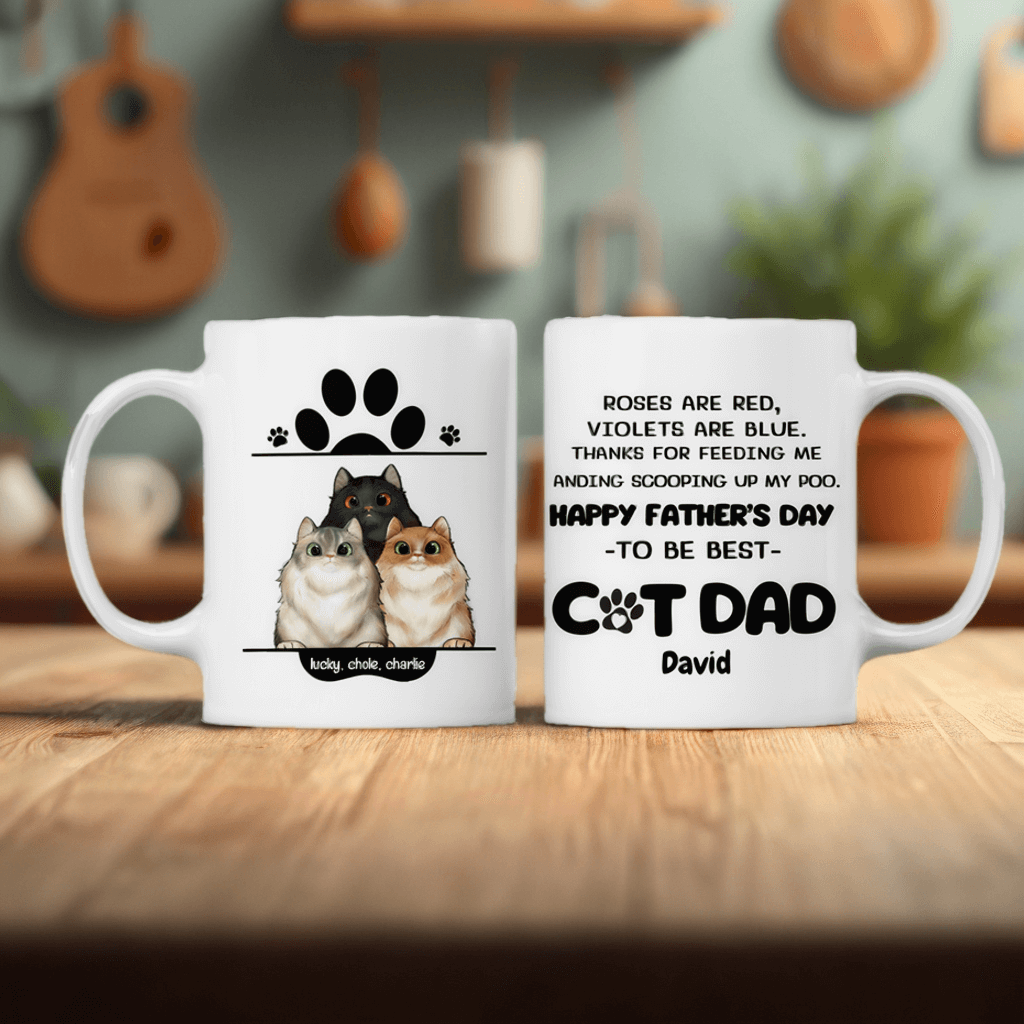 Thanks For Feeding Me And Scooping Up My Poo - Funny Personalized Cat Mug - Gift For Cat Dad, Cat Lovers, Pet Lovers, Father's Day Gift