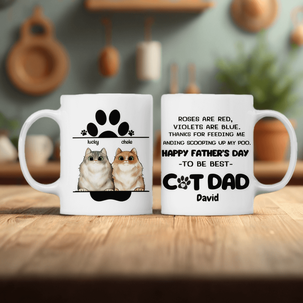 Thanks For Feeding Me And Scooping Up My Poo - Funny Personalized Cat Mug - Gift For Cat Dad, Cat Lovers, Pet Lovers, Father's Day Gift