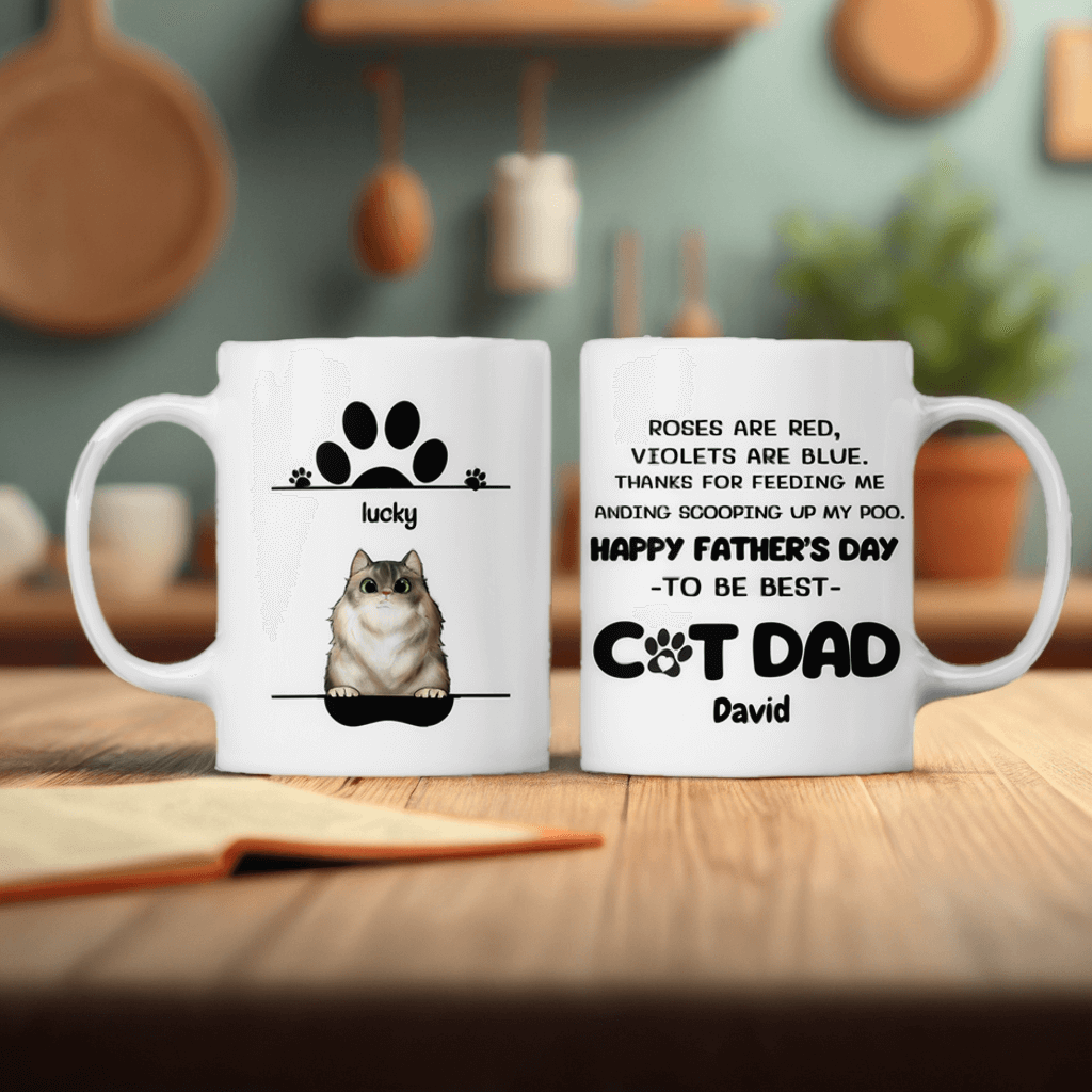 Thanks For Feeding Me And Scooping Up My Poo - Funny Personalized Cat Mug - Gift For Cat Dad, Cat Lovers, Pet Lovers, Father's Day Gift