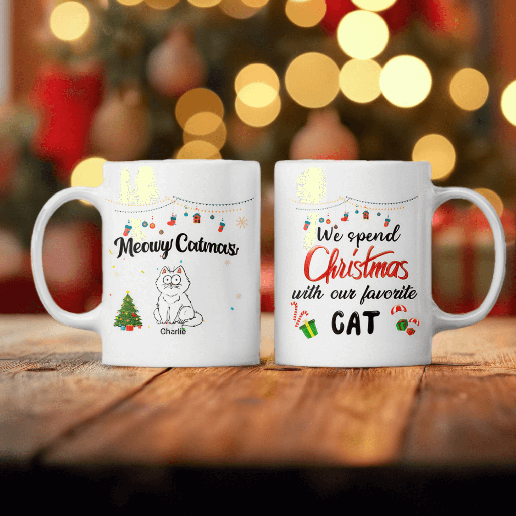 Meowy Catmas - Personalized Cat Mug - Christmas Gift for Pet Owners and Pet Lovers