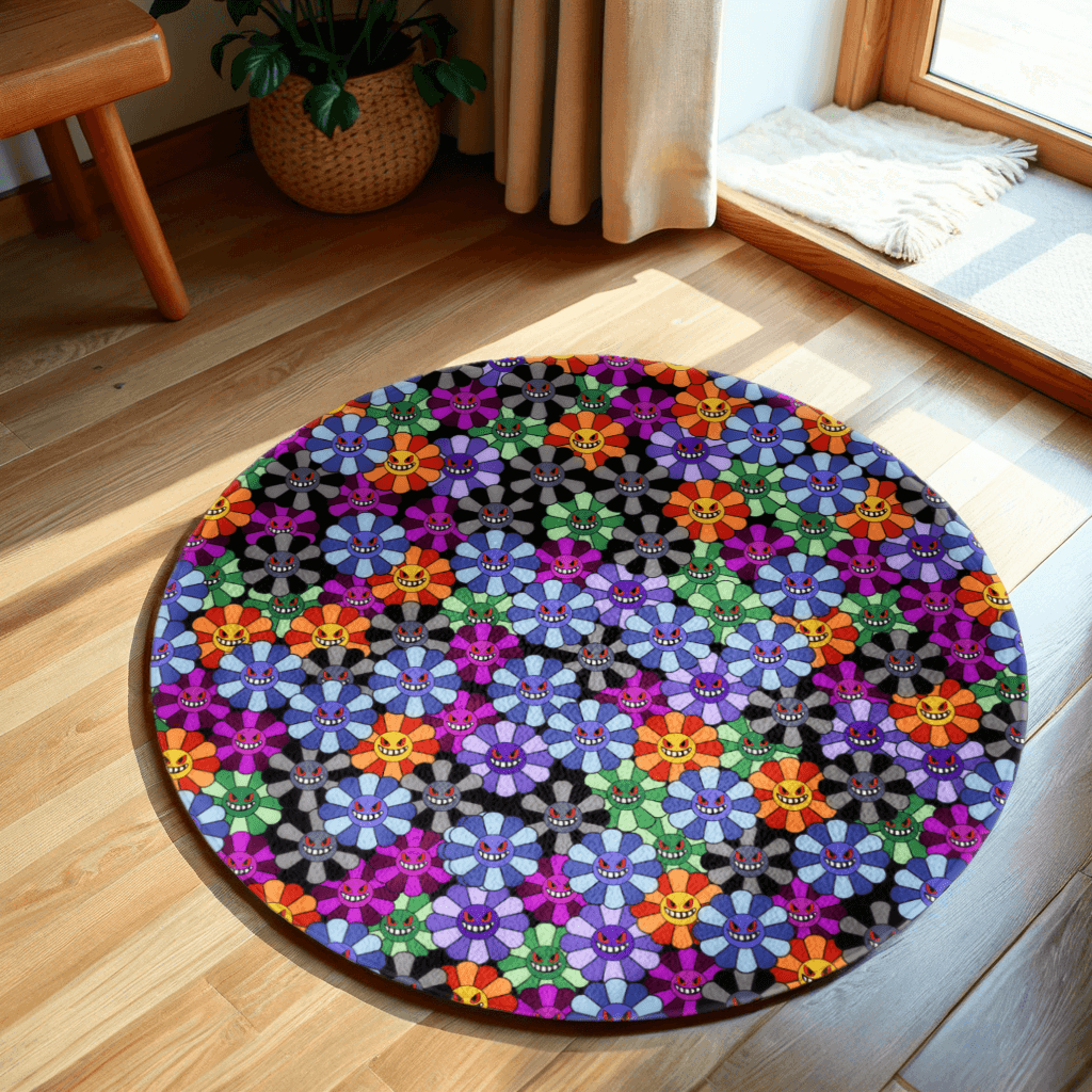 Funny Expression Sunflower Creative,  Round Non-Slip Soft And Comfortable Floormat