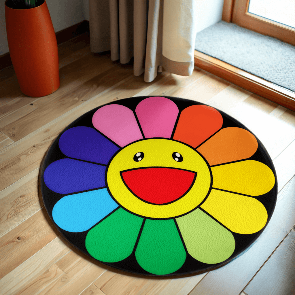 Sunflower Black  Round Non-Slip Soft And Comfortable Floormat