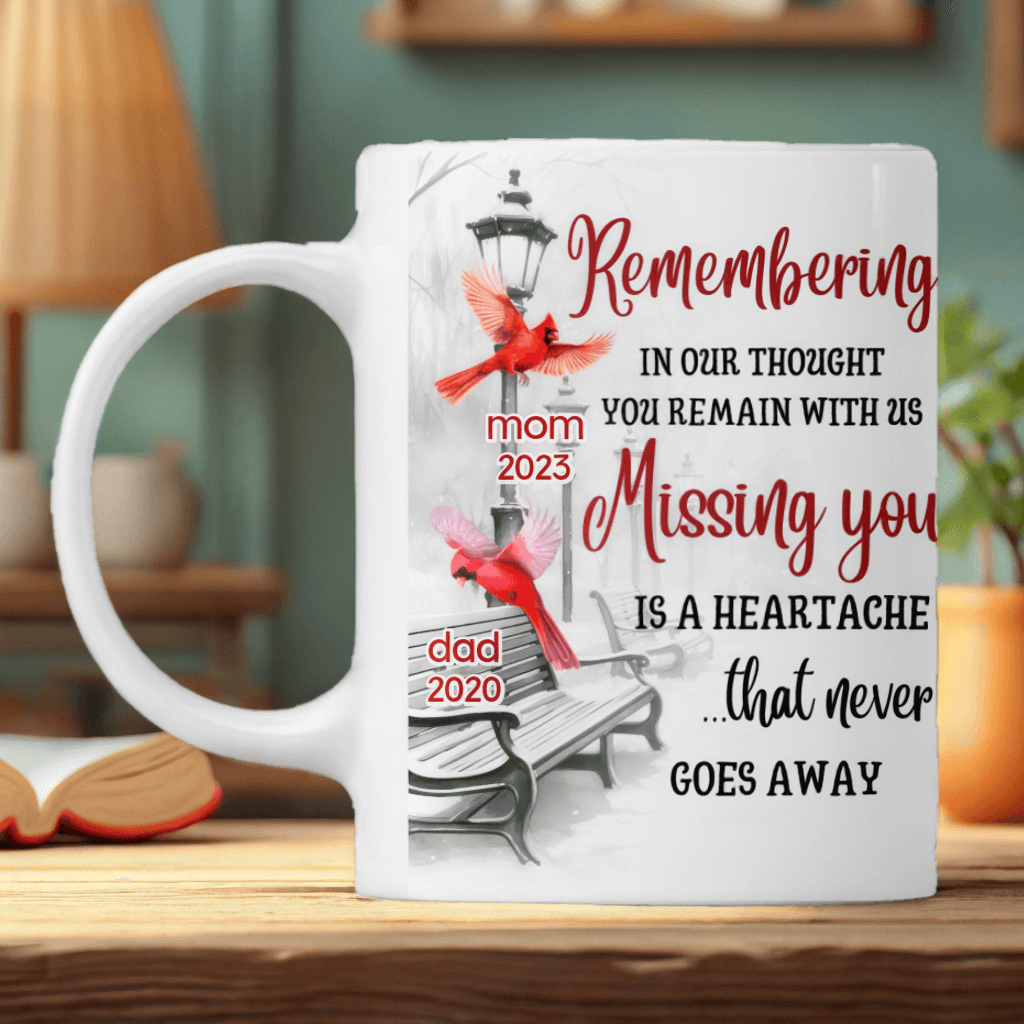 In Our Thought You Remain With Us - Memorial Personalized Custom Mug - Sympathy, Memorial Gift For Family Members, Mom, Dad