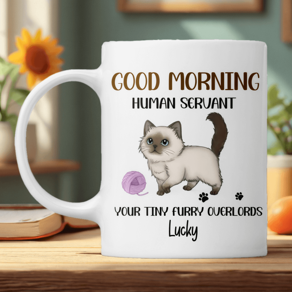 Walking Fluffy Cats Good Morning Cat Human Servant - Cats Personalized Mug - Gift For Pet Lovers, Cat Lovers