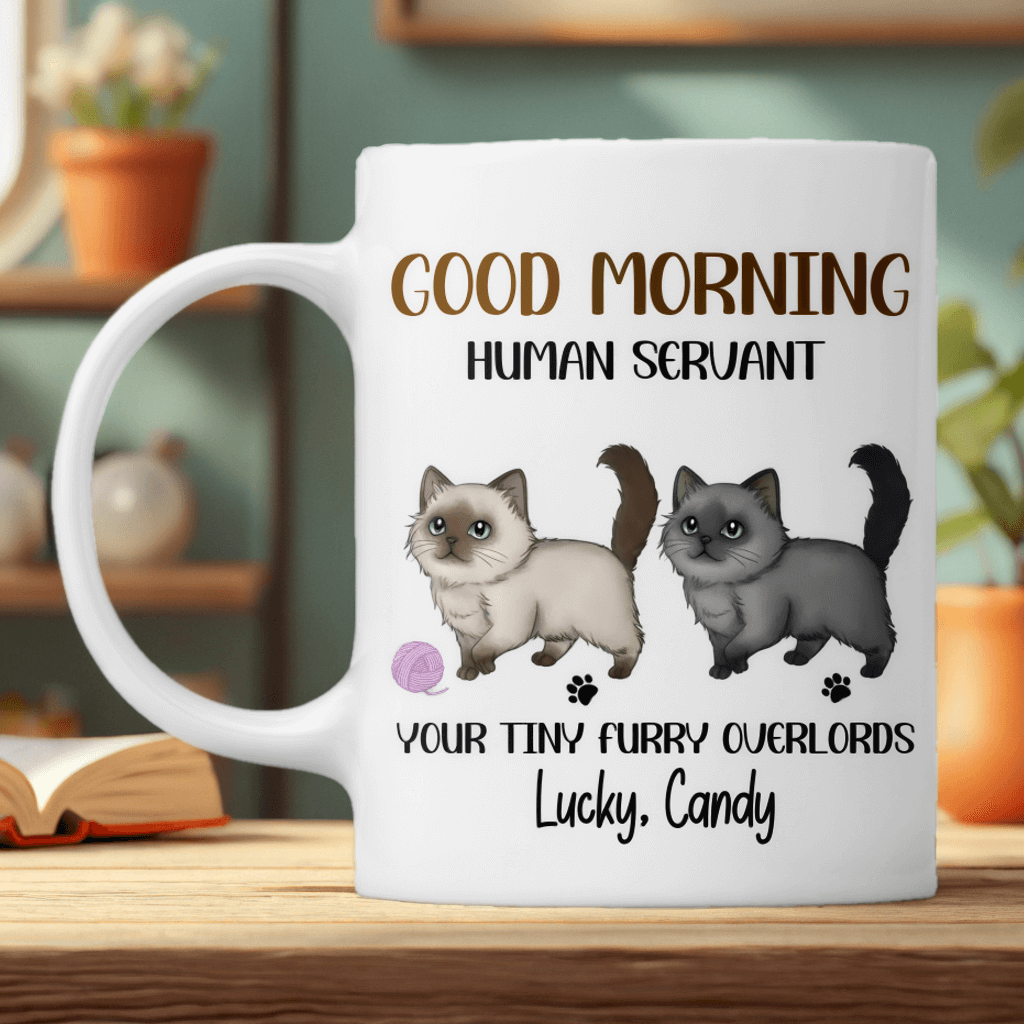 Walking Fluffy Cats Good Morning Cat Human Servant - Cats Personalized Mug - Gift For Pet Lovers, Cat Lovers