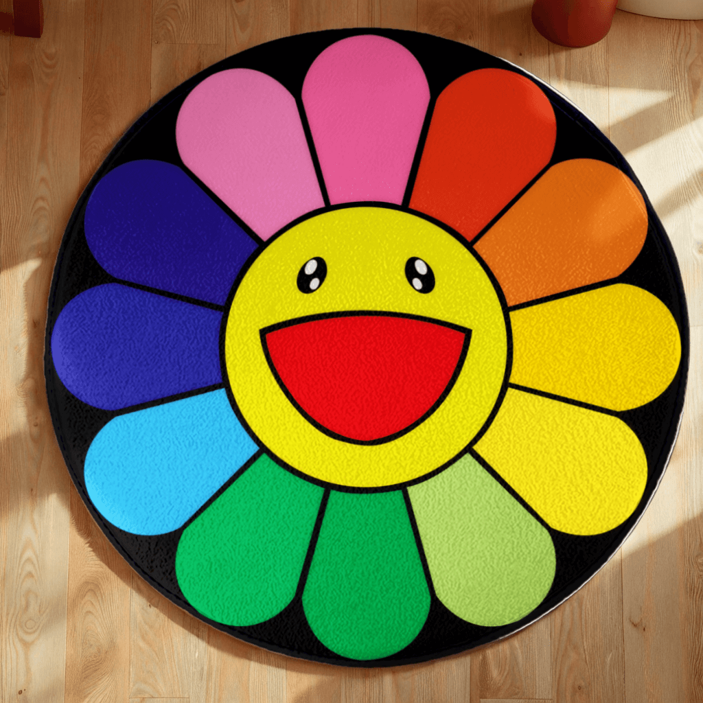 Sunflower Black  Round Non-Slip Soft And Comfortable Floormat