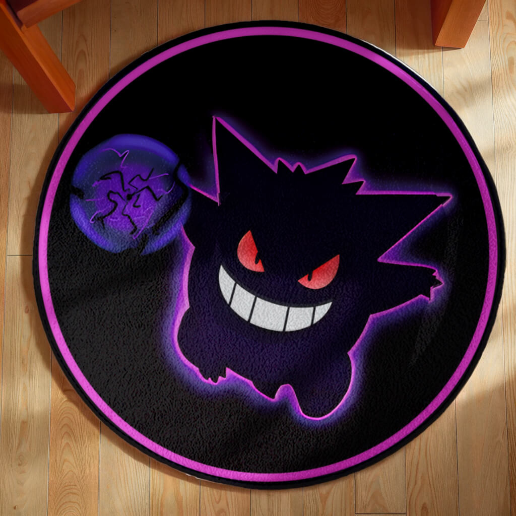 Cute Pokémon Little Gengar Black Round Non-slip Soft and Comfortable Floormat