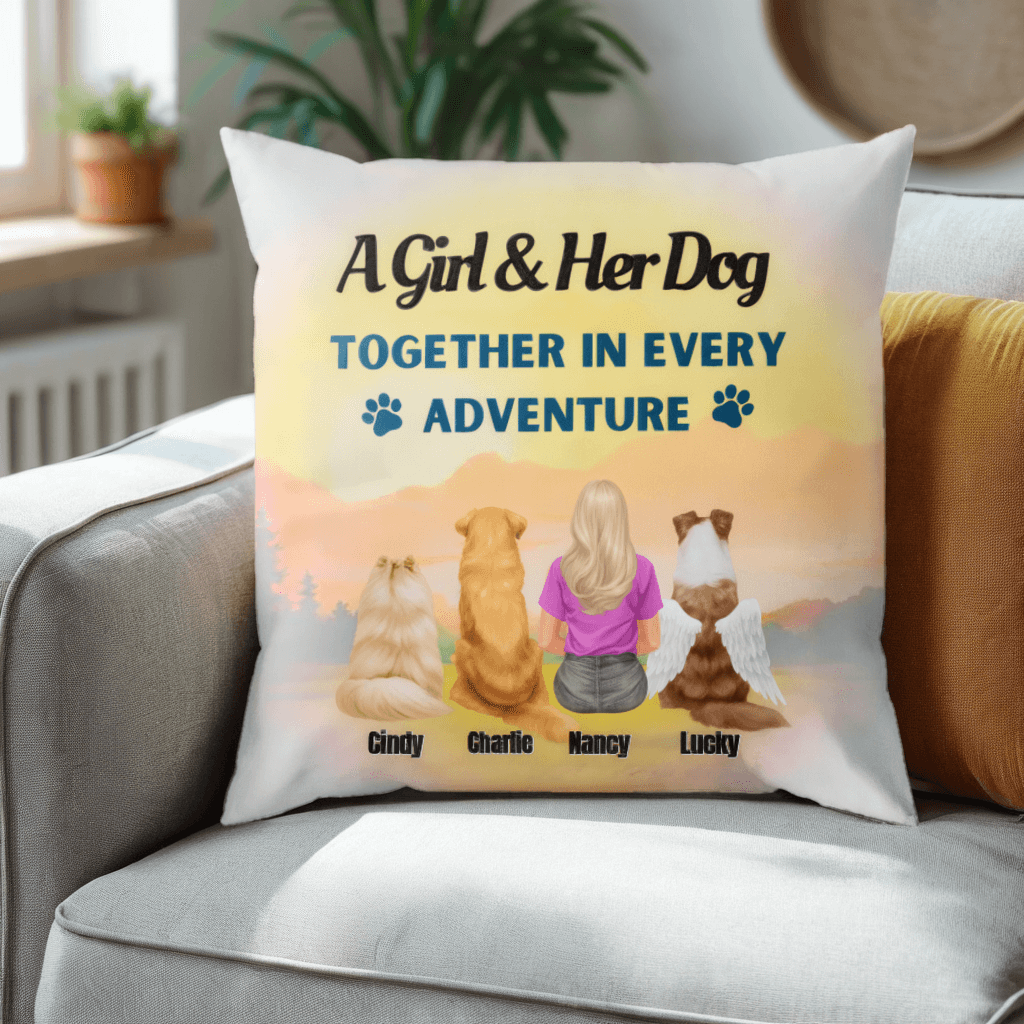 A Girl And Her Dog Together With Every Adventure - Memorial Personalized Custom Pillow - Sympathy, Memorial Gift For Pet Owners, Pet Lovers