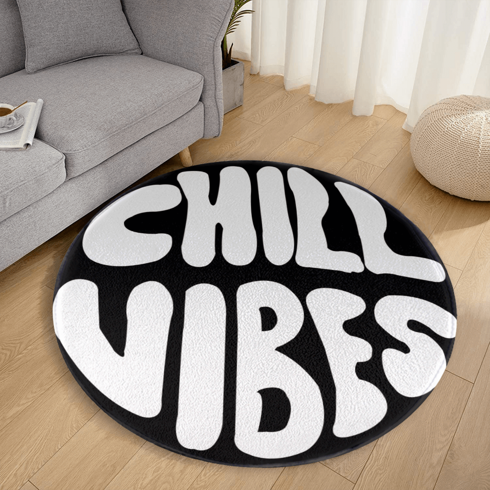 Round Non-Slip Soft And Comfortable Floormat With Black And White Letter Design