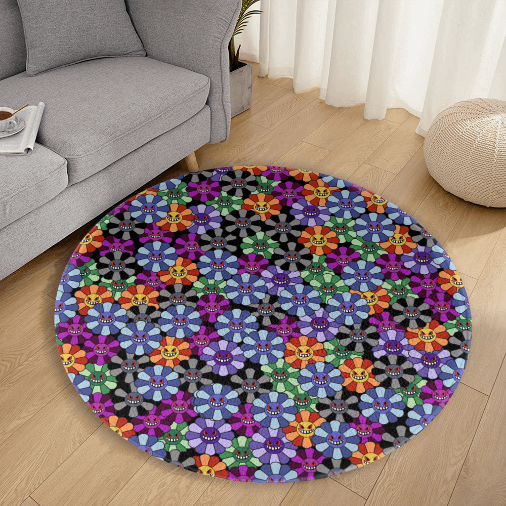 Funny Expression Sunflower Creative,  Round Non-Slip Soft And Comfortable Floormat