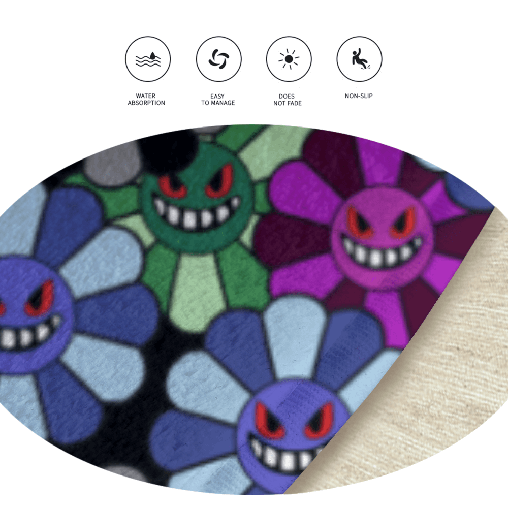 Funny Expression Sunflower Creative,  Round Non-Slip Soft And Comfortable Floormat