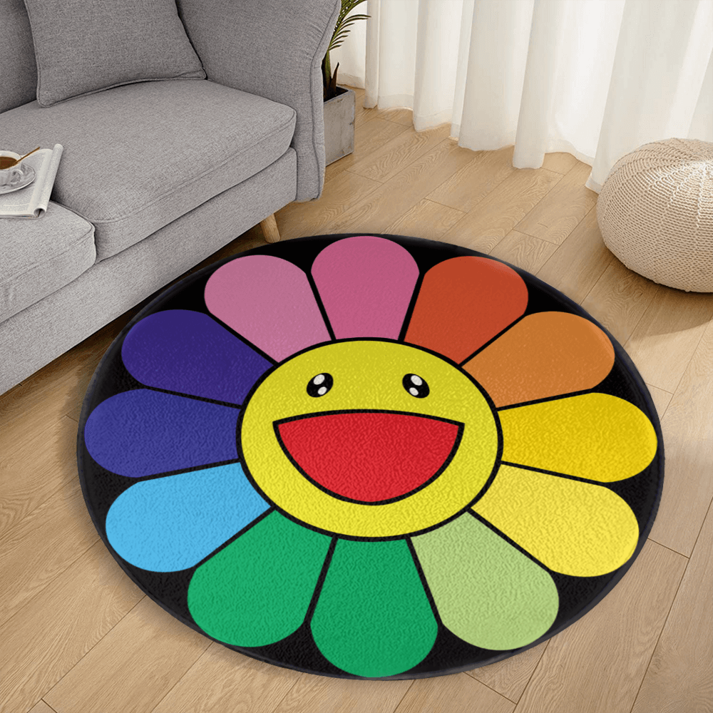 Sunflower Black  Round Non-Slip Soft And Comfortable Floormat