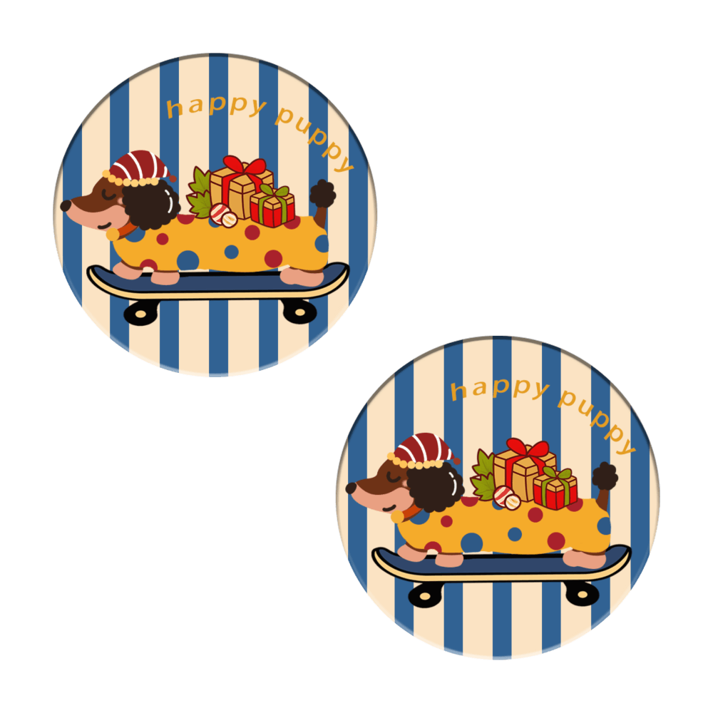 Vertical Striped Dachshund, Round Ceramic Coaster (Combination Set)