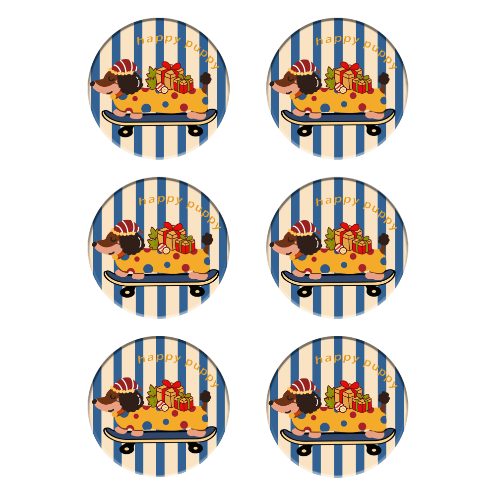 Vertical Striped Dachshund, Round Ceramic Coaster (Combination Set)