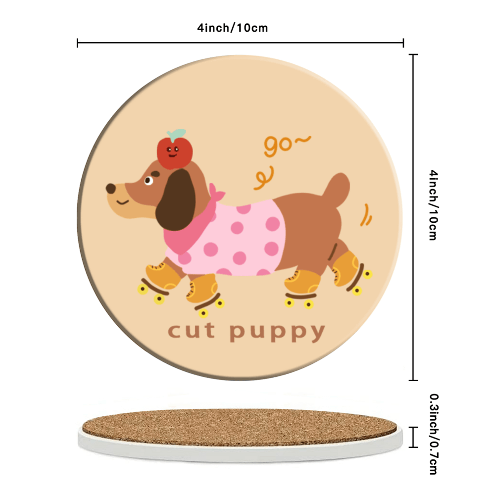 Dachshund Creative Pattern, Round Ceramic Coaster (Combination Set)