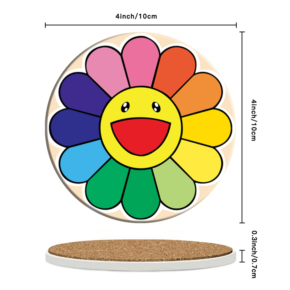 Smiling Face Sunflower Creative, Round Ceramic Coaster (Combination Set)