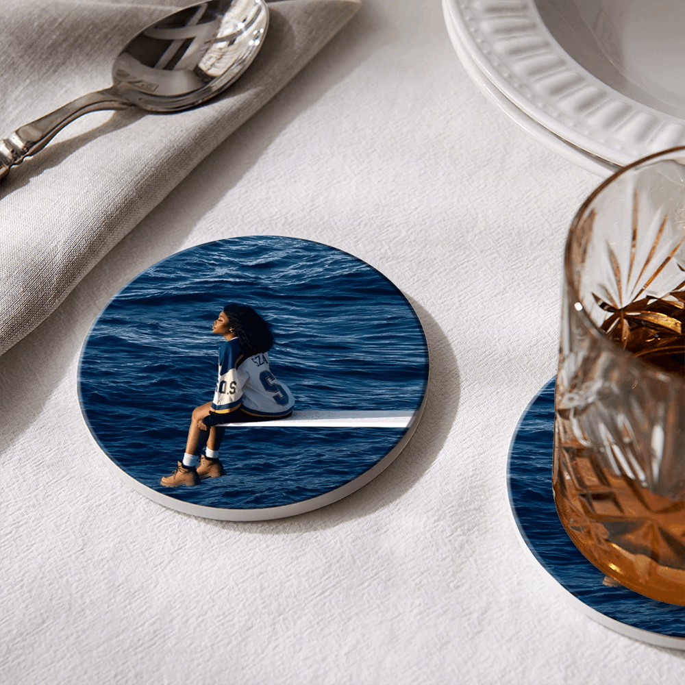 Wave Girl Round Ceramic Coaster (Combination Set)